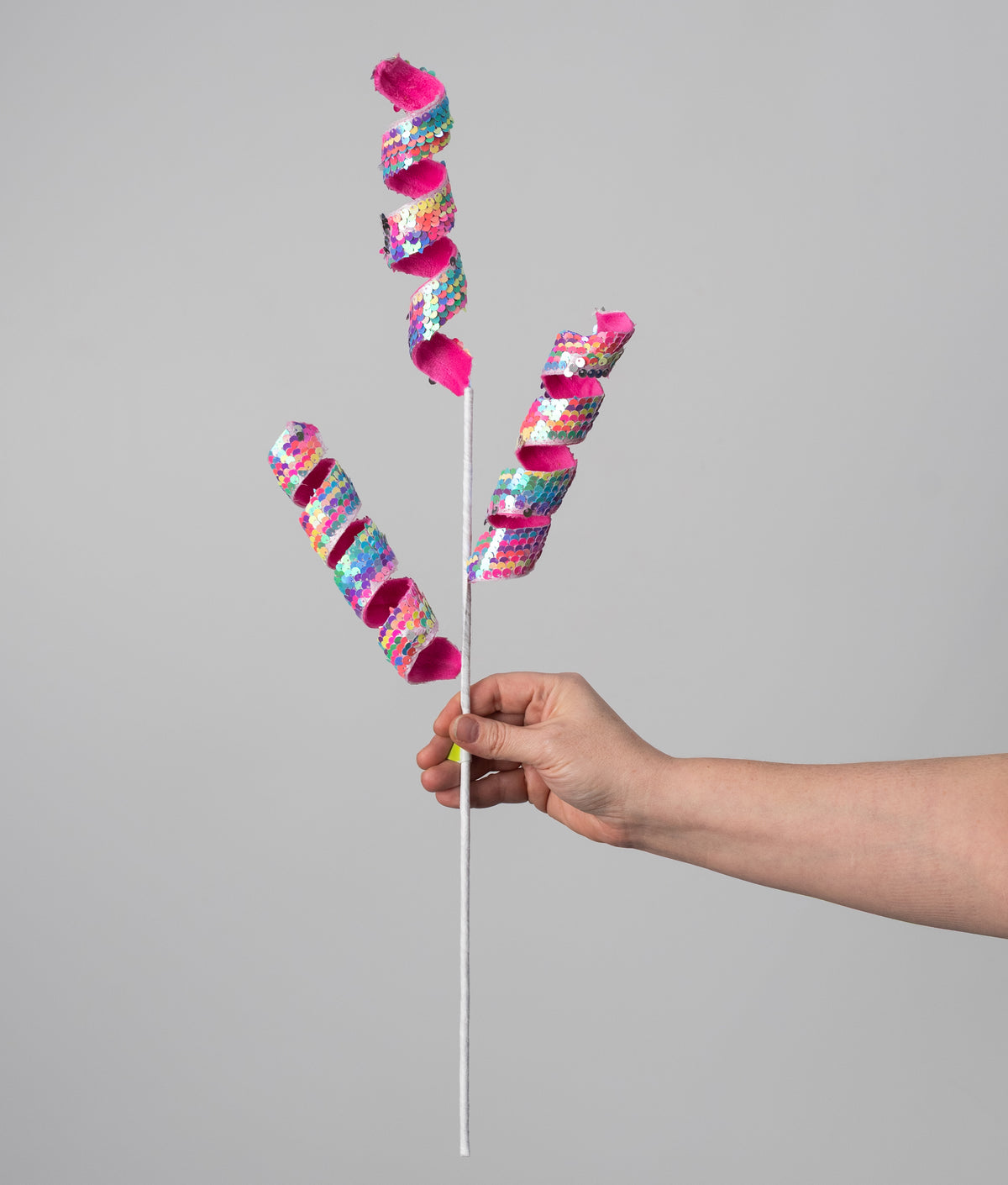 28" Sequin Curly Spray: Iridescent Neon Disco