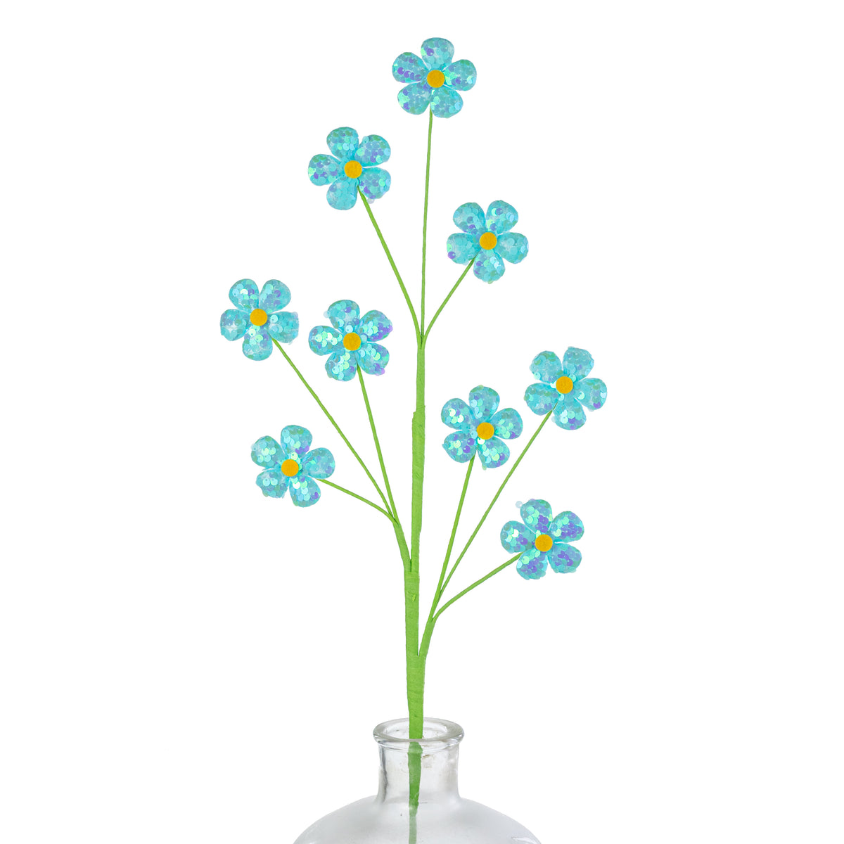 27" Sequin Daisies Spray: Blue