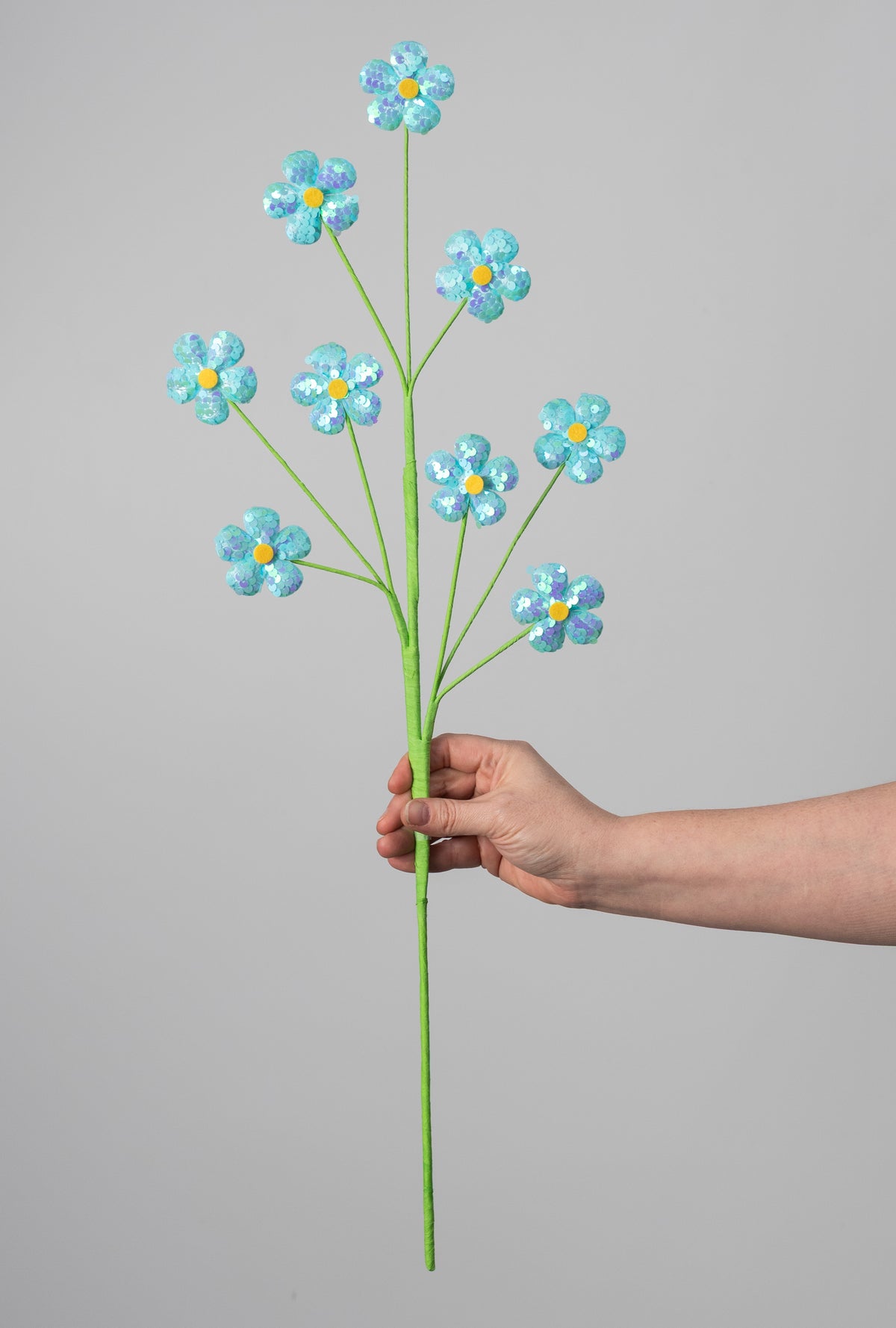 27" Sequin Daisies Spray: Blue
