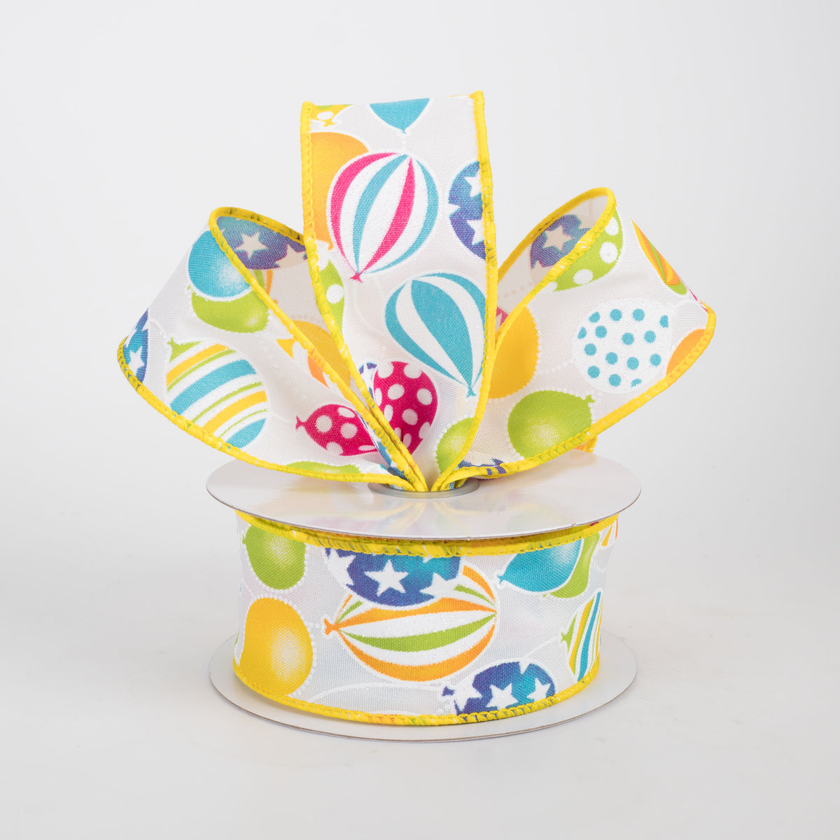 1.5" Multi Pattern Balloons Ribbon: White (10 Yards)