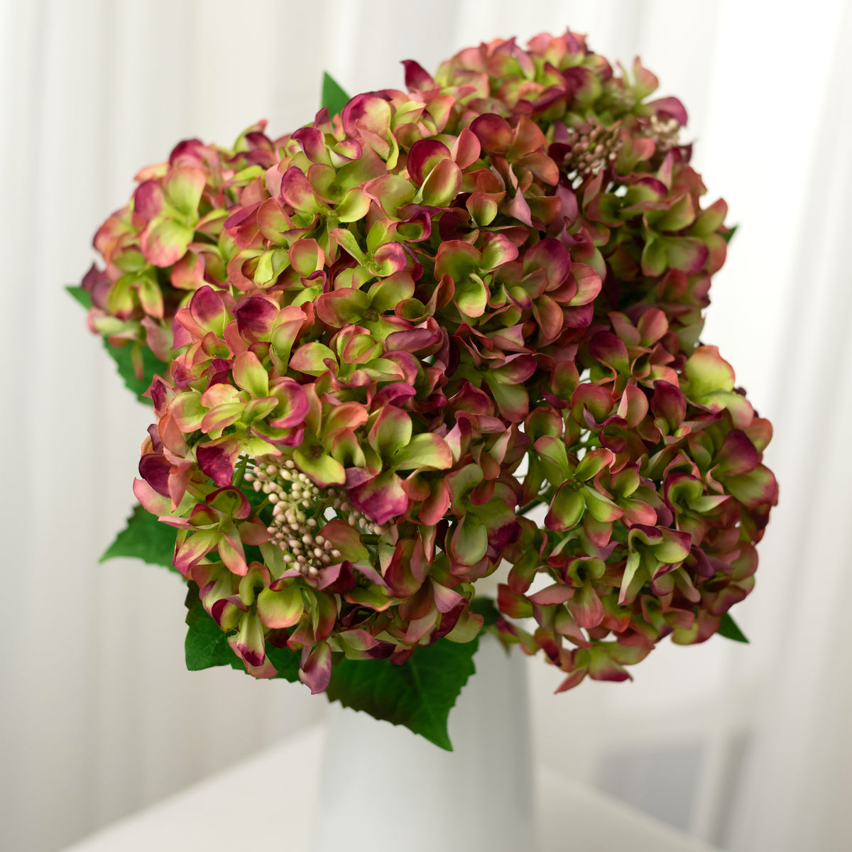 20" Hydrangea Bush: Variegated Mauve & Green (5 Stem)