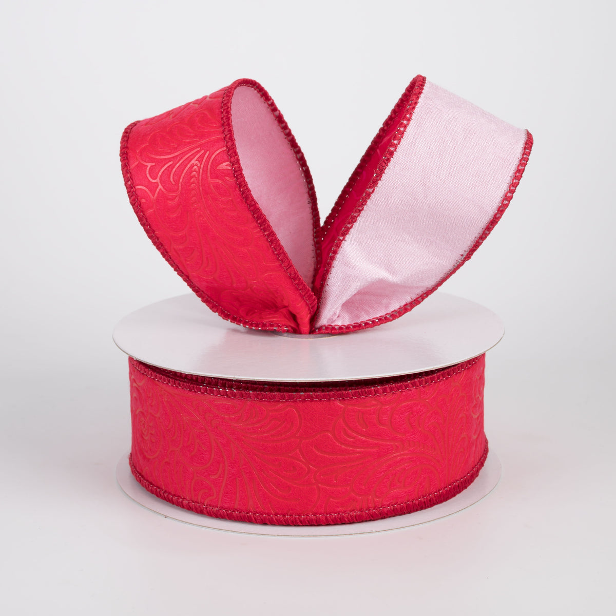 1.5" Double Sided Flower Breeze & Dupioni Ribbon: Red & Pink (10 Yards)
