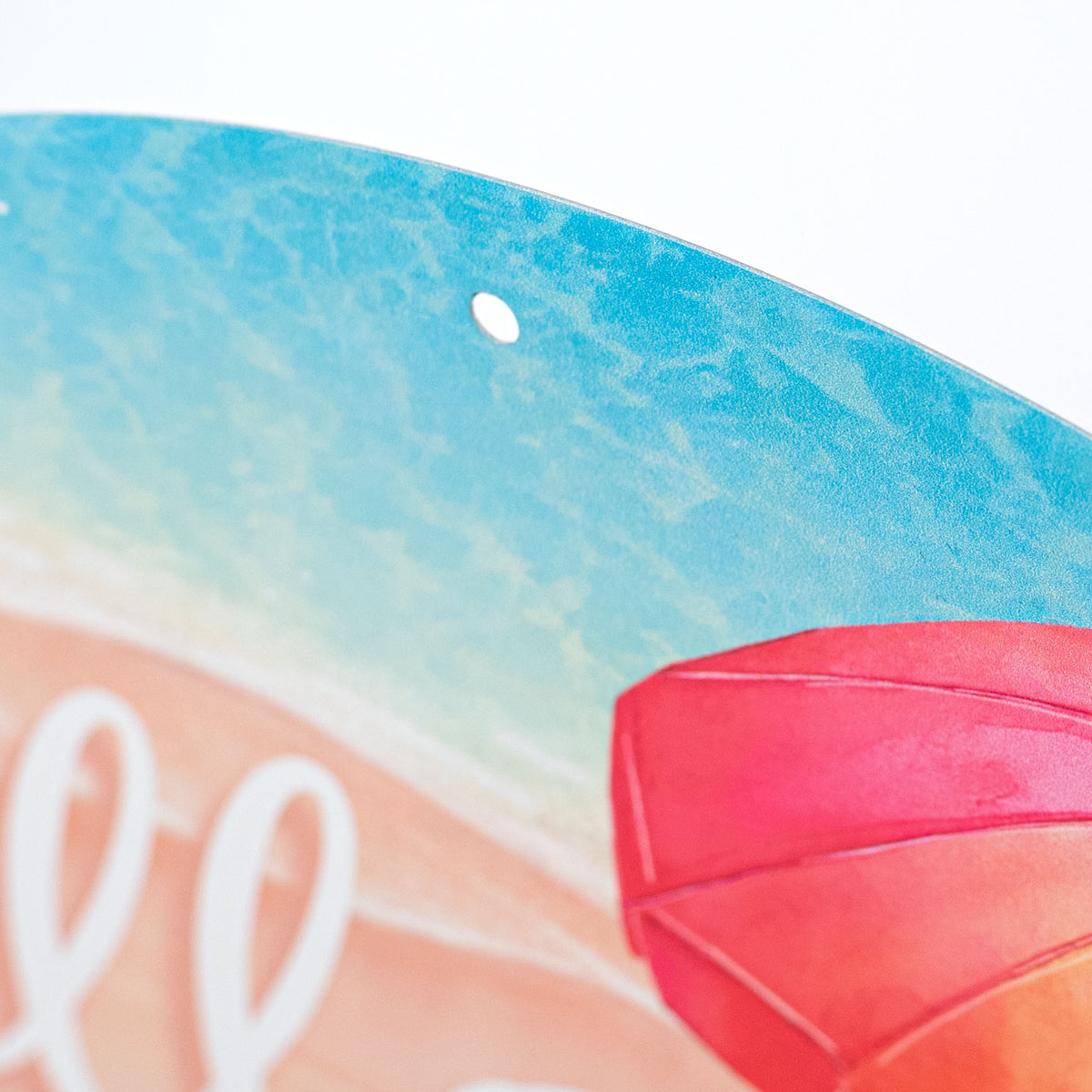 12" Round Metal Sign: Hello Summer Beach