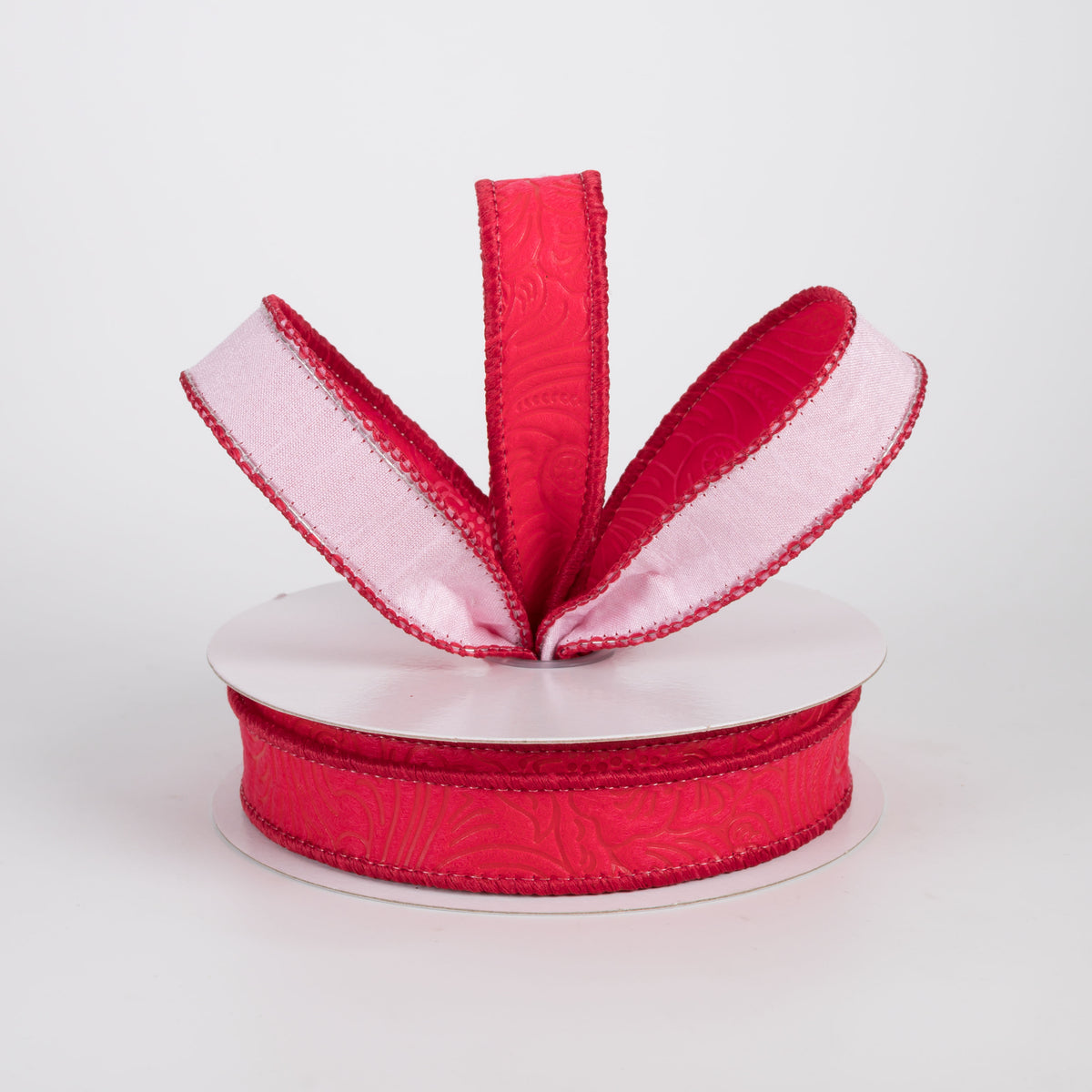 7/8" Double Sided Flower Breeze & Dupioni Ribbon: Red & Pink (10 Yards)