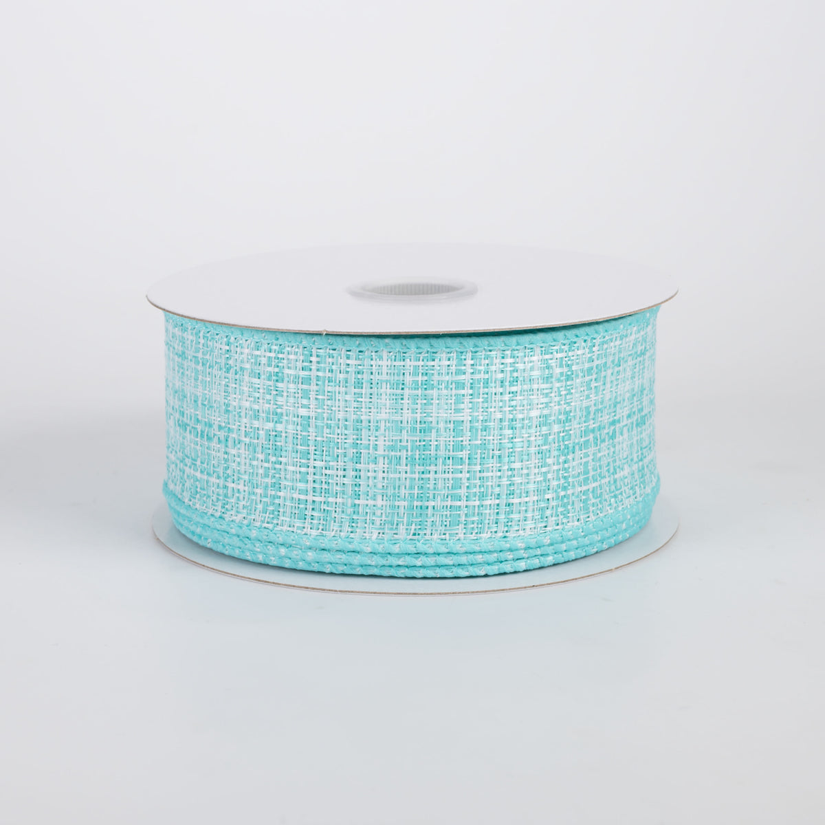 1.5" Two-Tone Tweed Ribbon: Aqua & White (10 Yards)