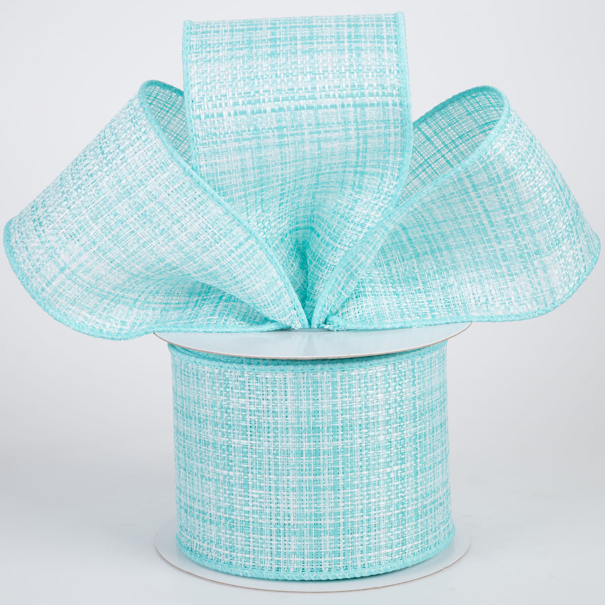 2.5" Two-Tone Tweed Ribbon: Aqua & White (10 Yards)