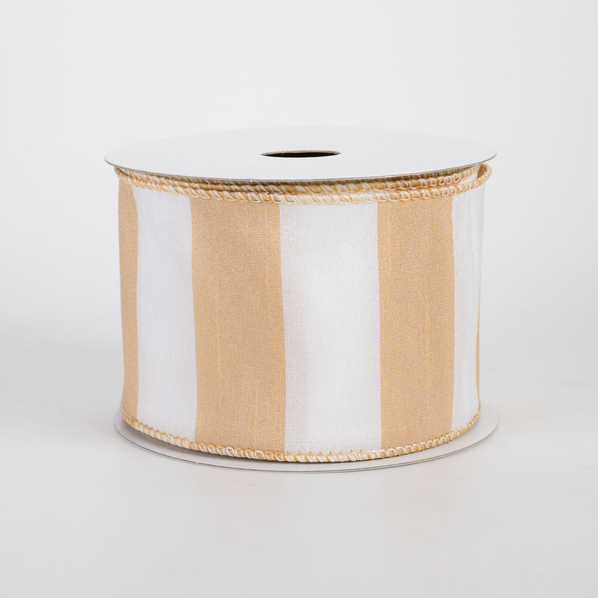 2.5" Dupioni Horizontal Stripes Ribbon: Tan & White (10 Yards)