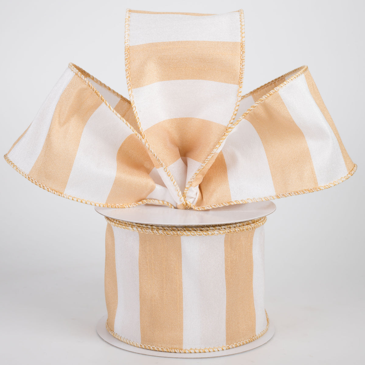 2.5" Dupioni Horizontal Stripes Ribbon: Tan & White (10 Yards)