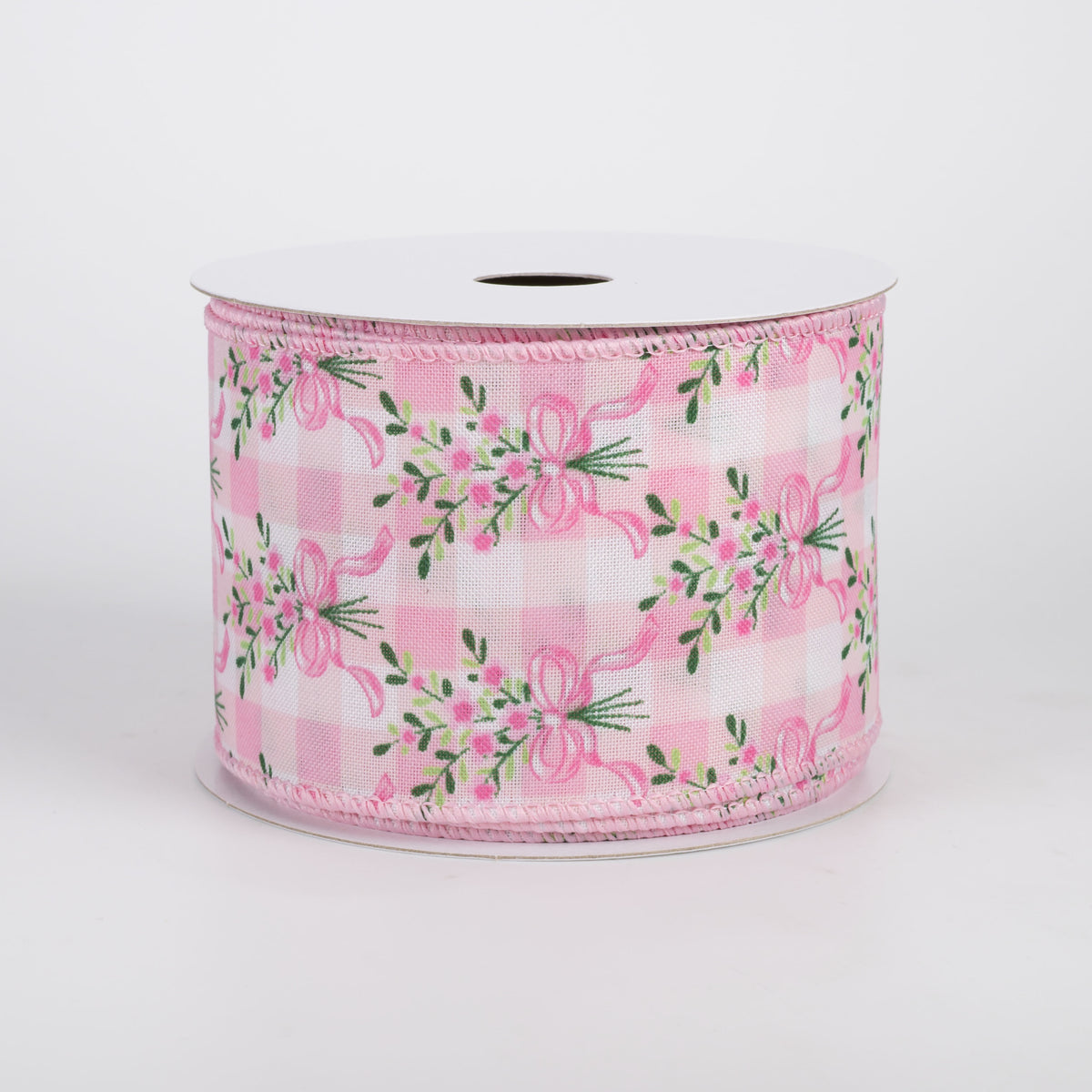2.5" Satin Flower Bow Bouquet Ribbon: White & Pink (10 Yards)