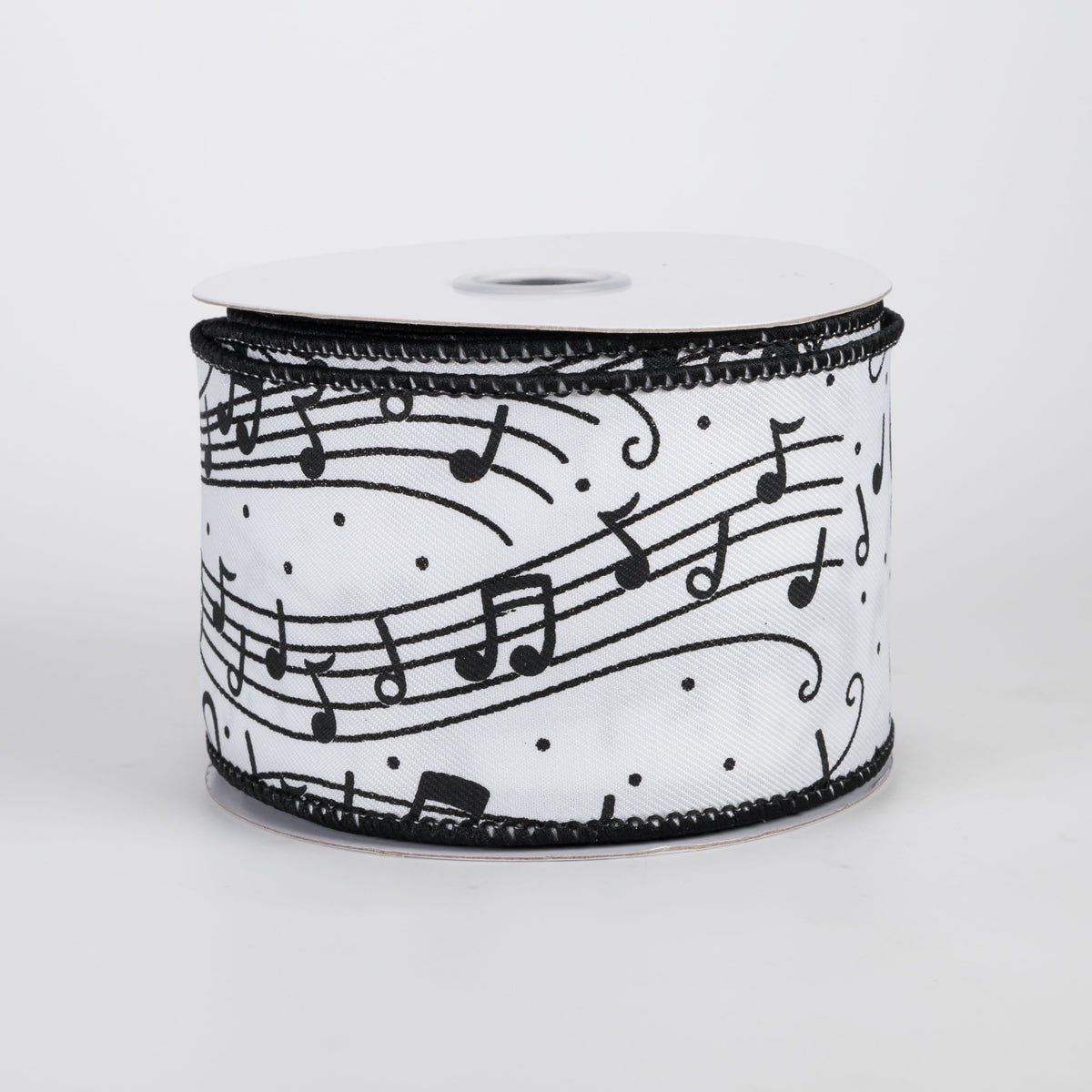 2.5" Music Notes & Staff Ribbon: Black on White (10 Yards)