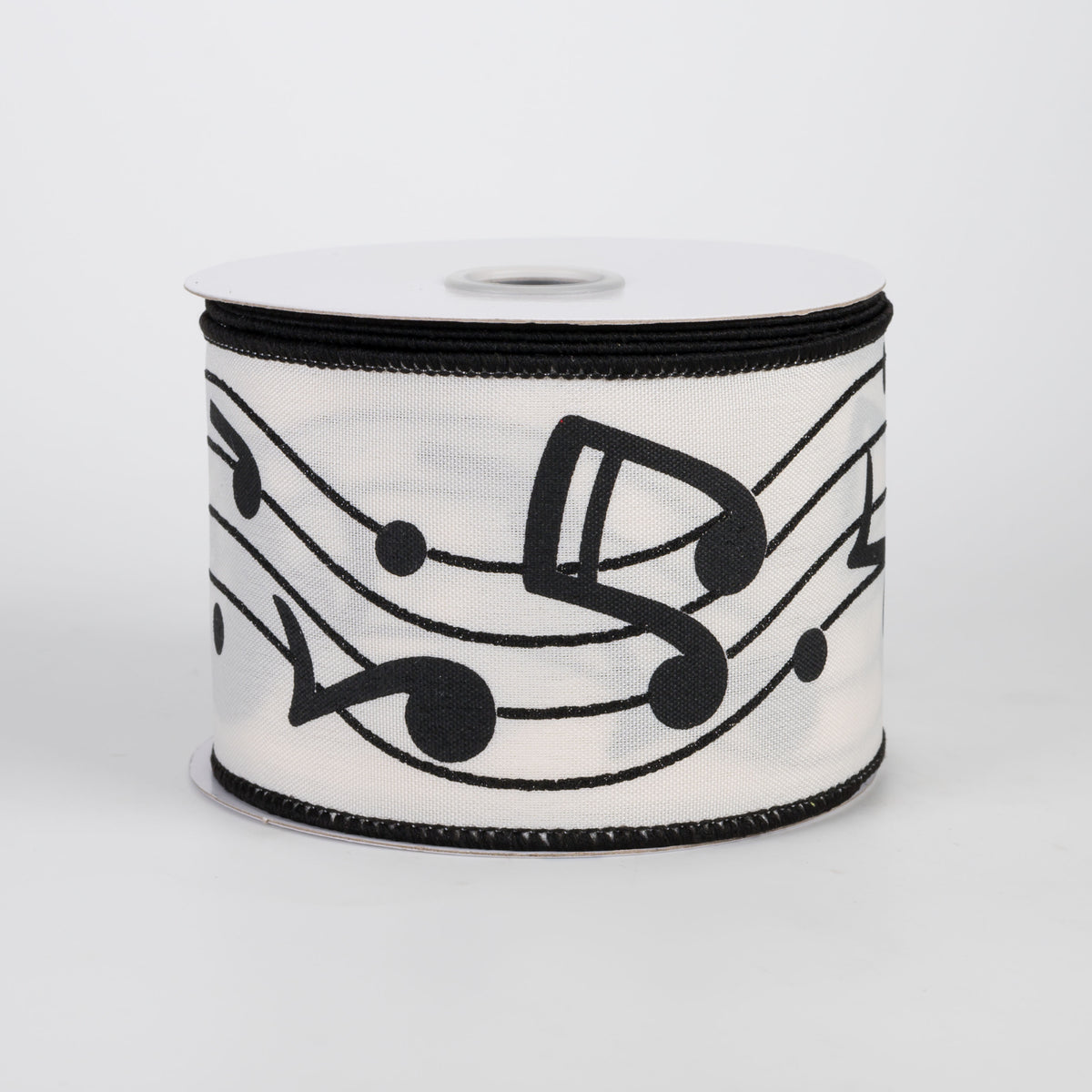 2.5" Bold Music Notes Ribbon: Black on Ivory (10 Yards)