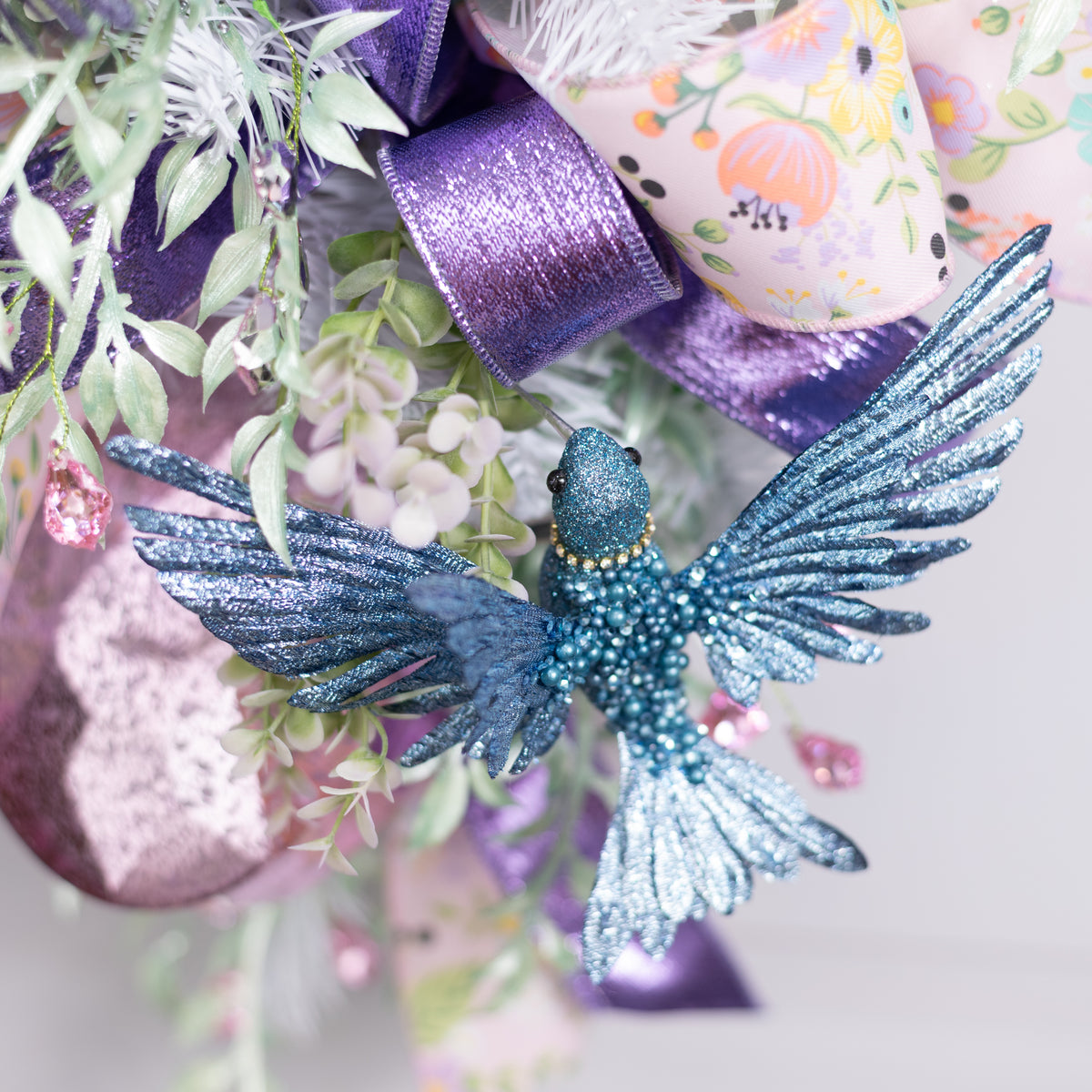 8" Glittered & Jeweled Hummingbird Clip Ornament: Smoke Blue