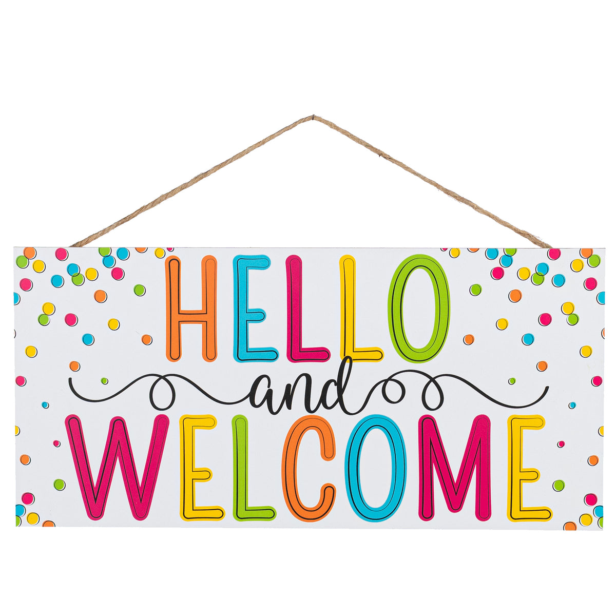 12" Wooden Sign: Hello and Welcome Polka Dots