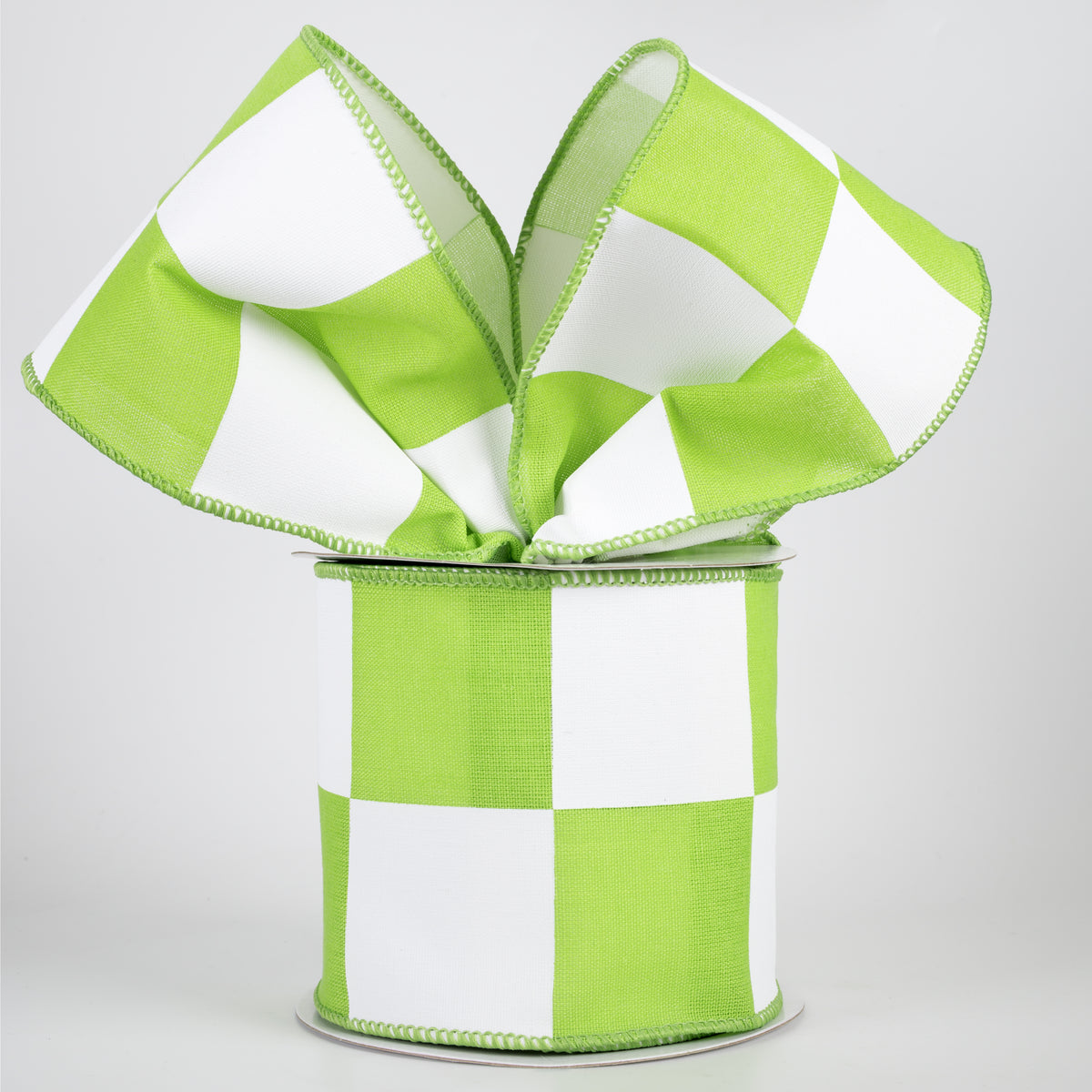 4" Oversized Race Checks Ribbon: Lime & White (10 Yards)