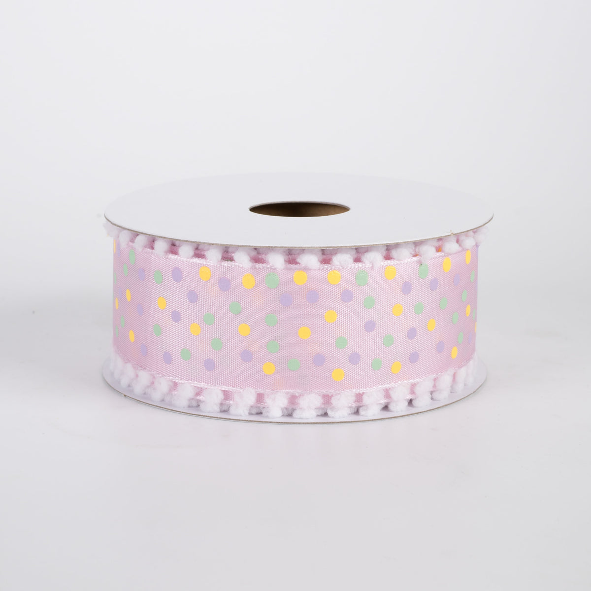 1.5" Snowball Edge Satin Polka Dot Ribbon: Pink Spring (10 Yards)