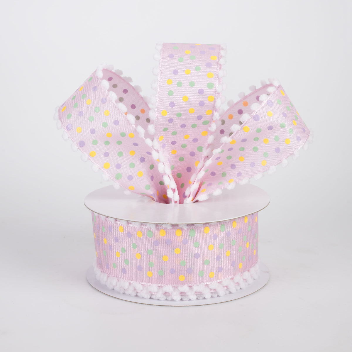 1.5" Snowball Edge Satin Polka Dot Ribbon: Pink Spring (10 Yards)