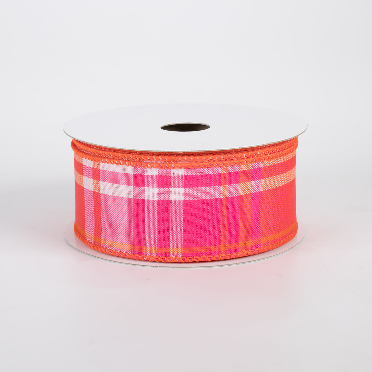 1.5" Posey Plaid Ribbon: Neon Pink & Orange (10 Yards)