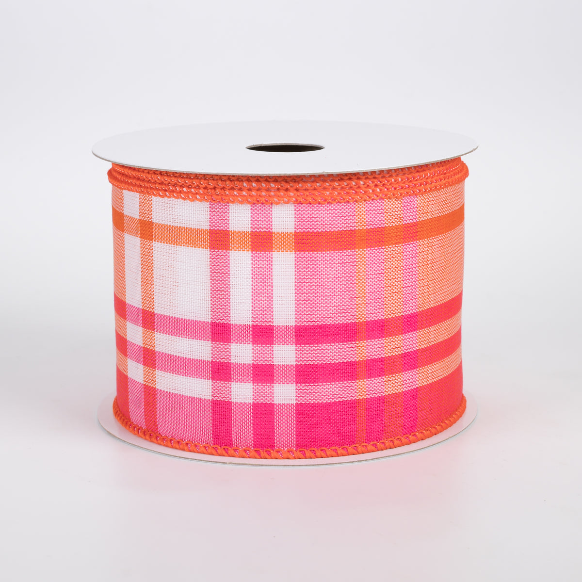 2.5" Posey Plaid Ribbon: Neon Pink & Orange (10 Yards)