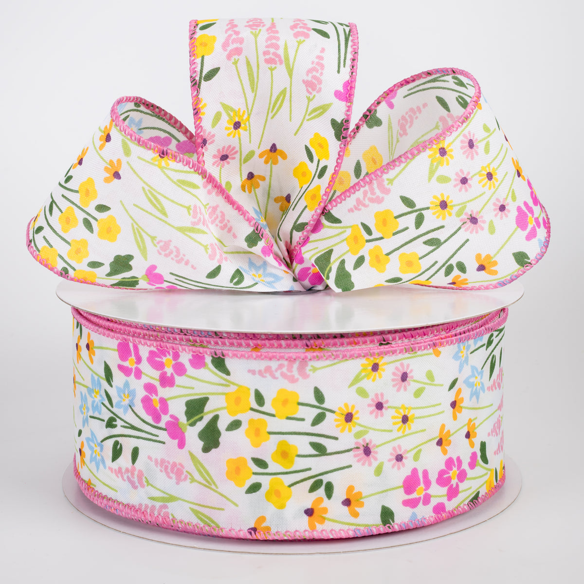 2.5" Satin Wildflower Field Ribbon: Ivory (50 Yards)