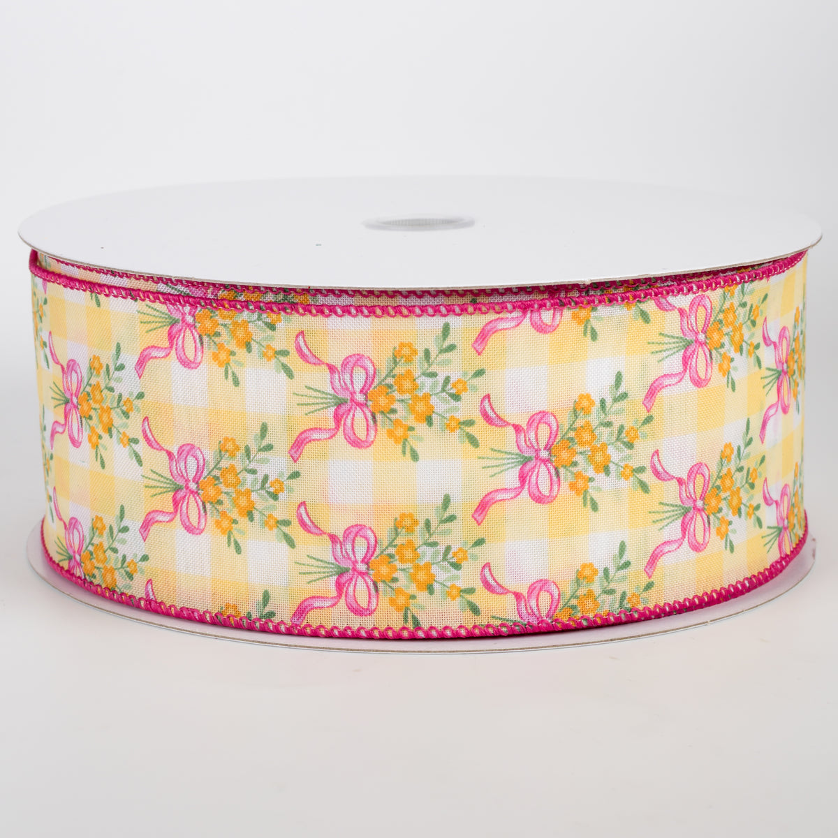 2.5" Satin Flower Bow Bouquet Ribbon: White & Yellow (50 Yards)