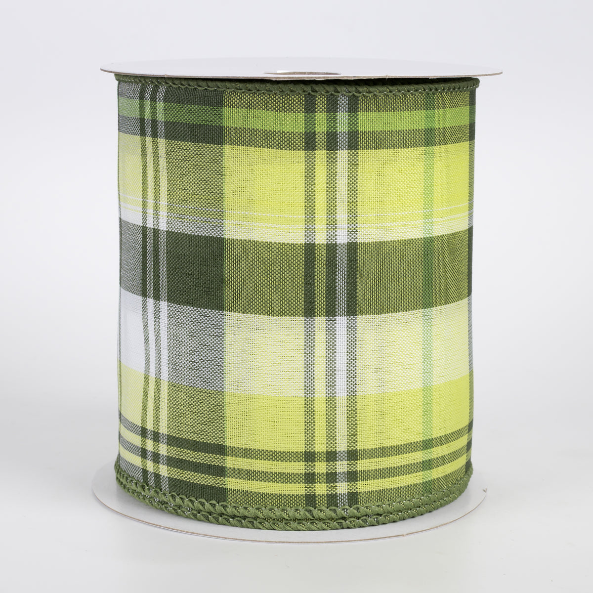 4" Lindy Plaid Ribbon: Shades of Green (10 Yards)