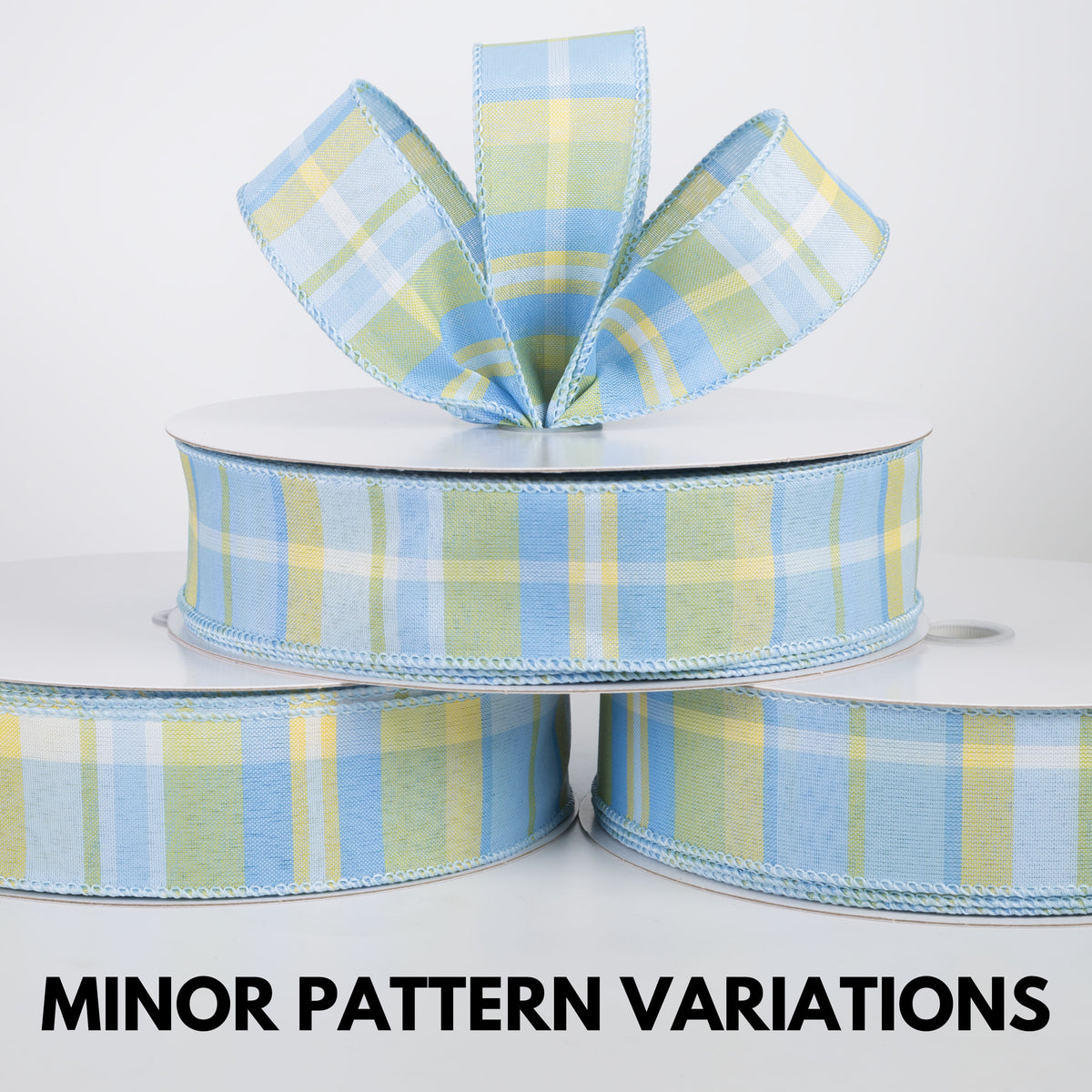 1.5" Posey Plaid Ribbon: Baby Blue, Yellow & Sage (50 Yards)