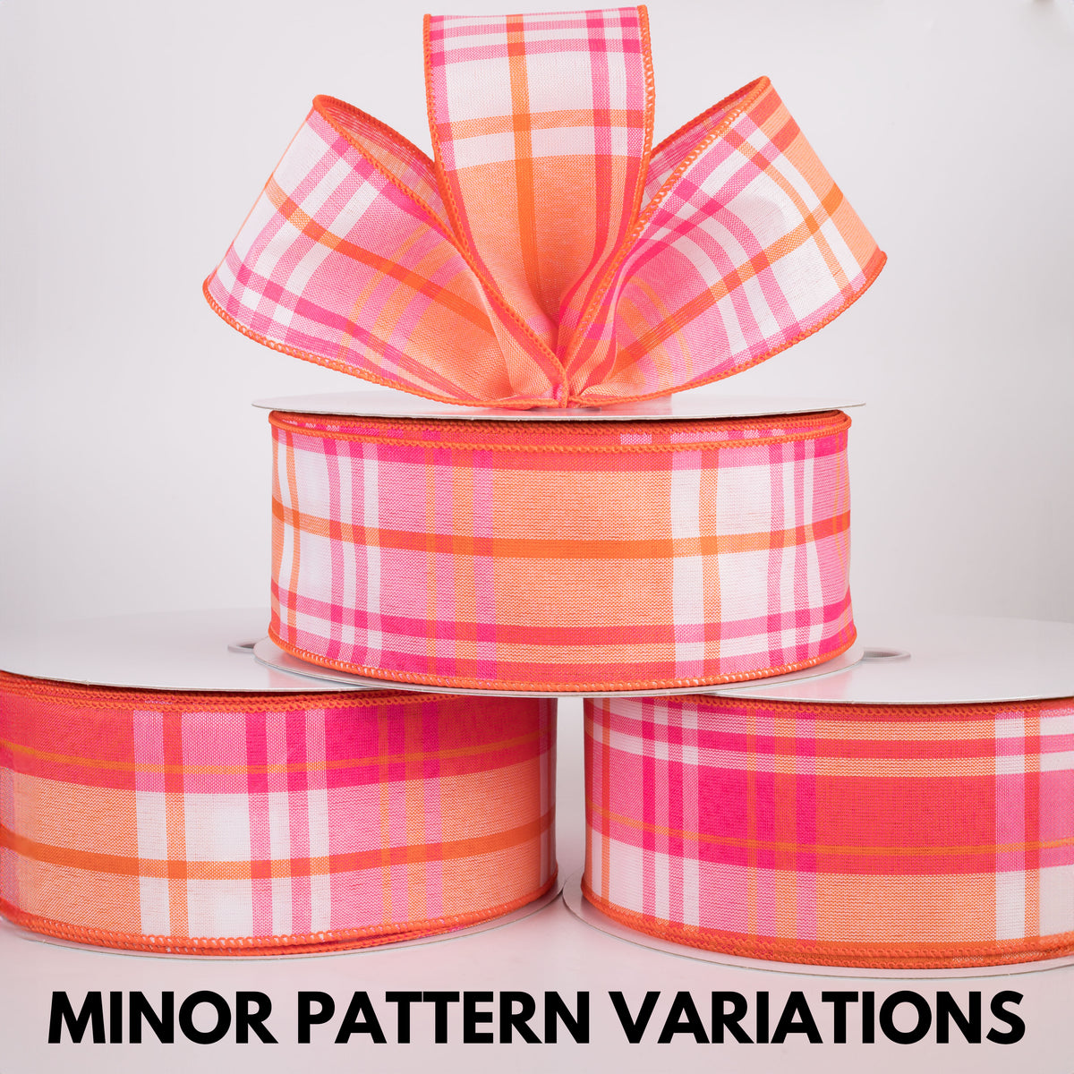 2.5" Posey Plaid Ribbon: Neon Pink & Orange (50 Yards)