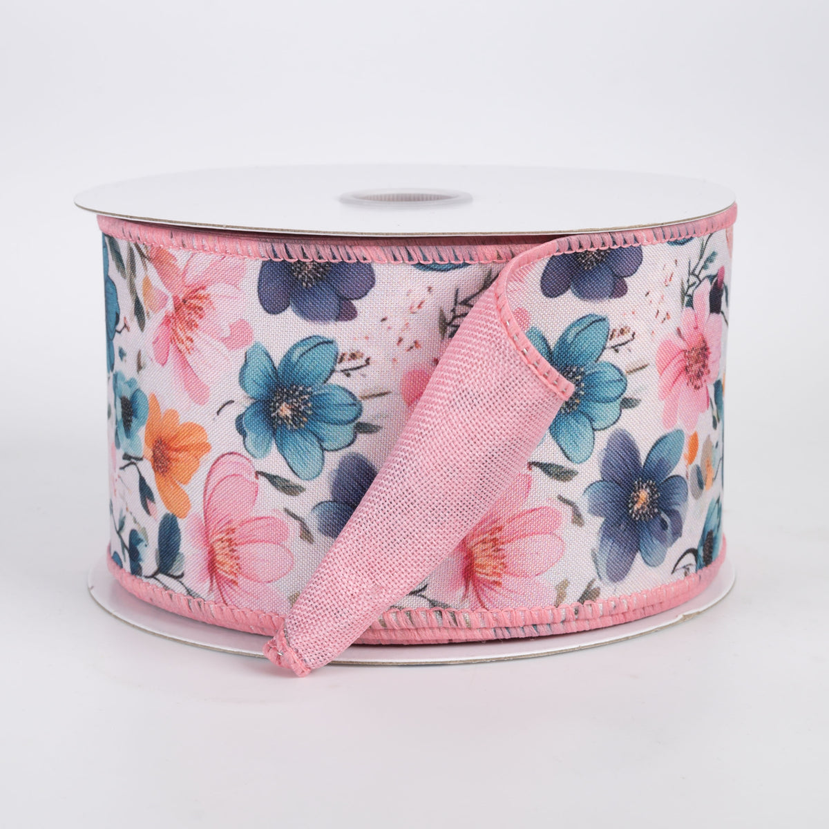 2.5" Double Sided Fused Flowers Ribbon: Blush Pink (10 Yards)
