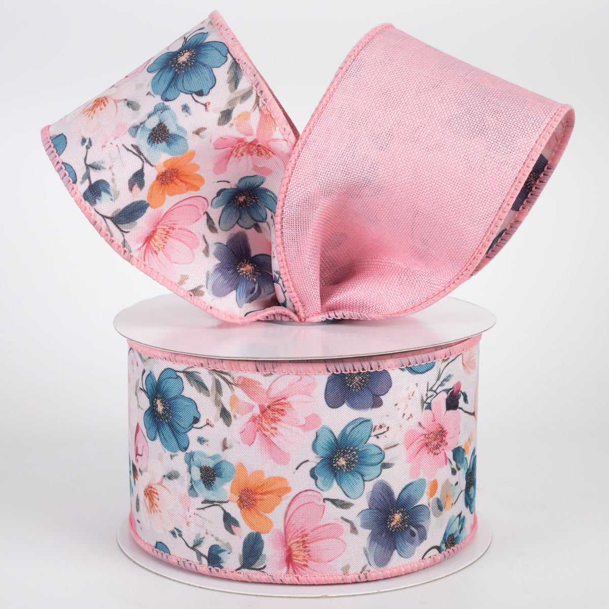 2.5" Double Sided Fused Flowers Ribbon: Blush Pink (10 Yards)