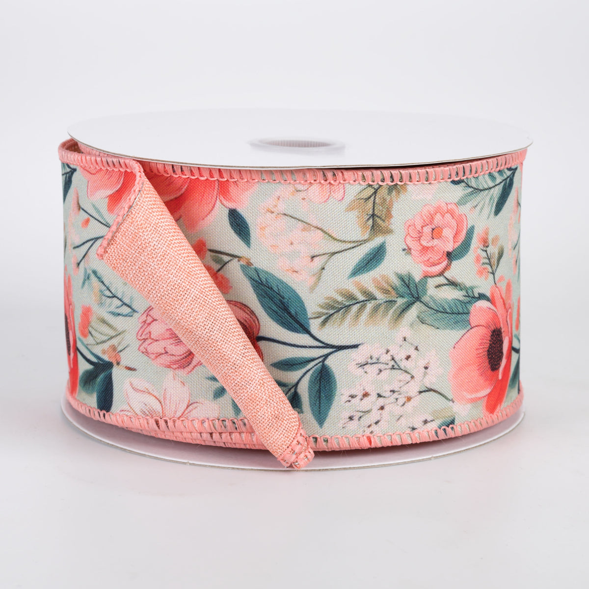 2.5" Double Sided Fused Dainty Flowers Ribbon: Coral (10 Yards)