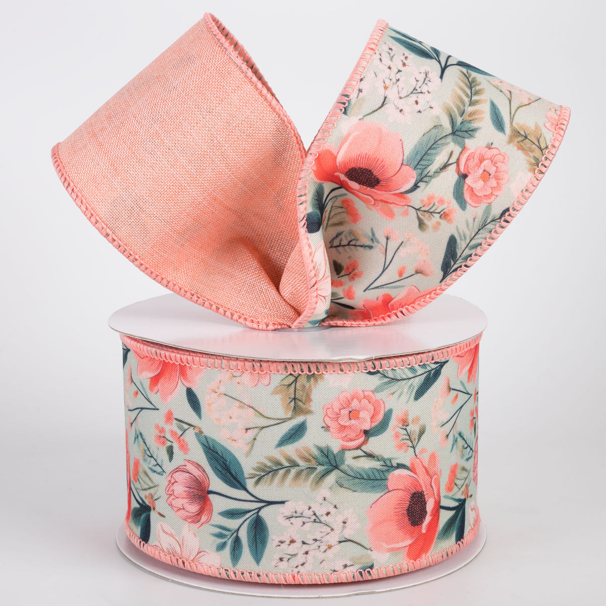 2.5" Double Sided Fused Dainty Flowers Ribbon: Coral (10 Yards)
