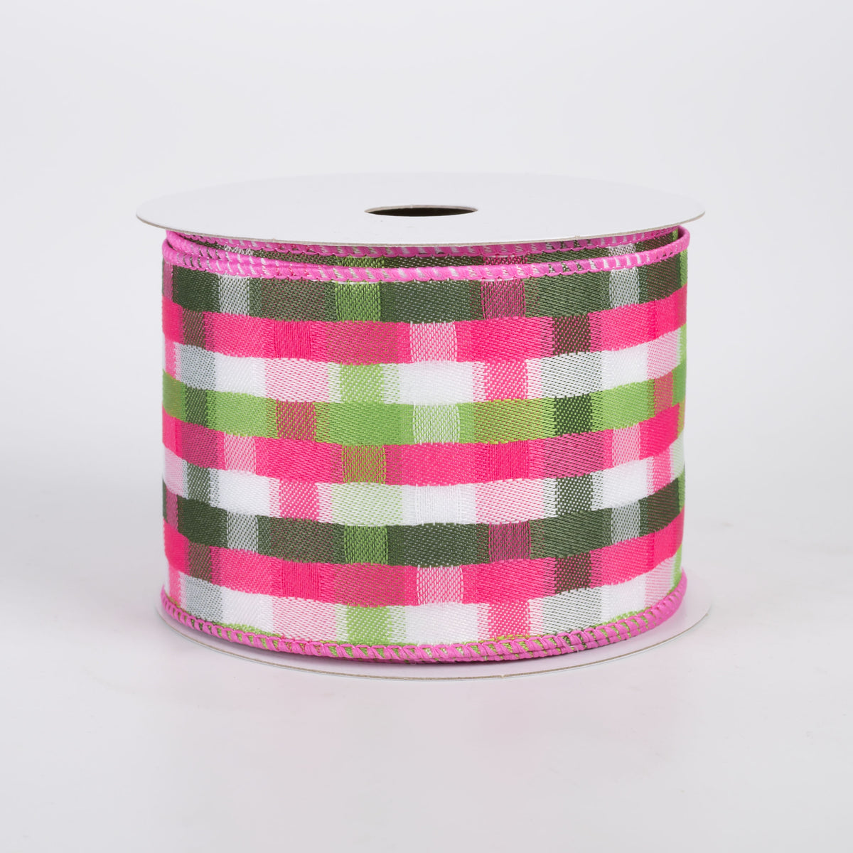 2.5" Mosaic Plaid Ribbon: Fuchsia, Lime, Moss & White (10 Yards)