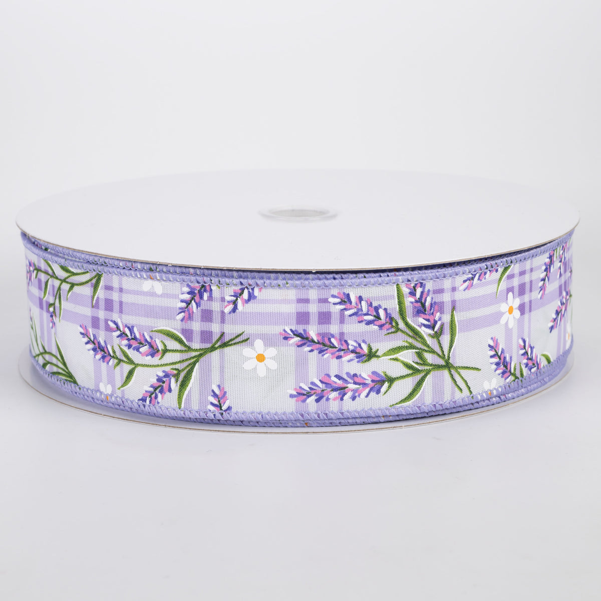 1.5" Satin Lavender Flowers on Plaid Ribbon: Purple (50 Yards)