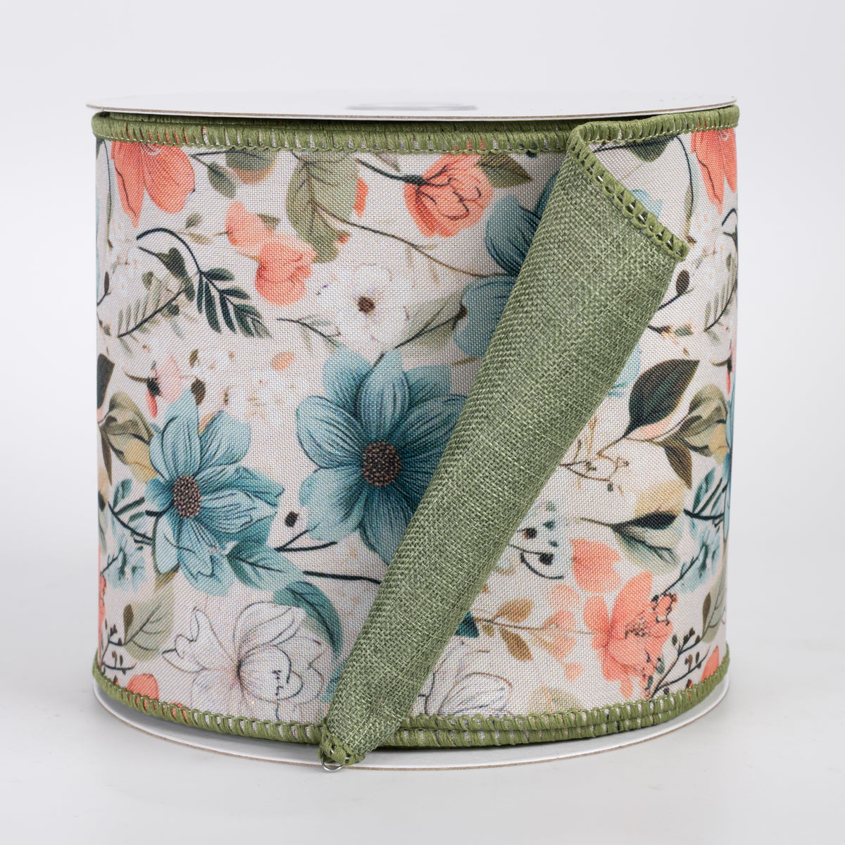 4" Double Sided Fused Dainty Flowers Ribbon: Sage Green (10 Yards)