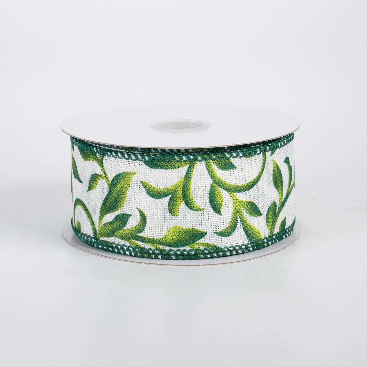 1.5" Linen Shaded Evergreen Vines Ribbon: Ivory (10 Yards)