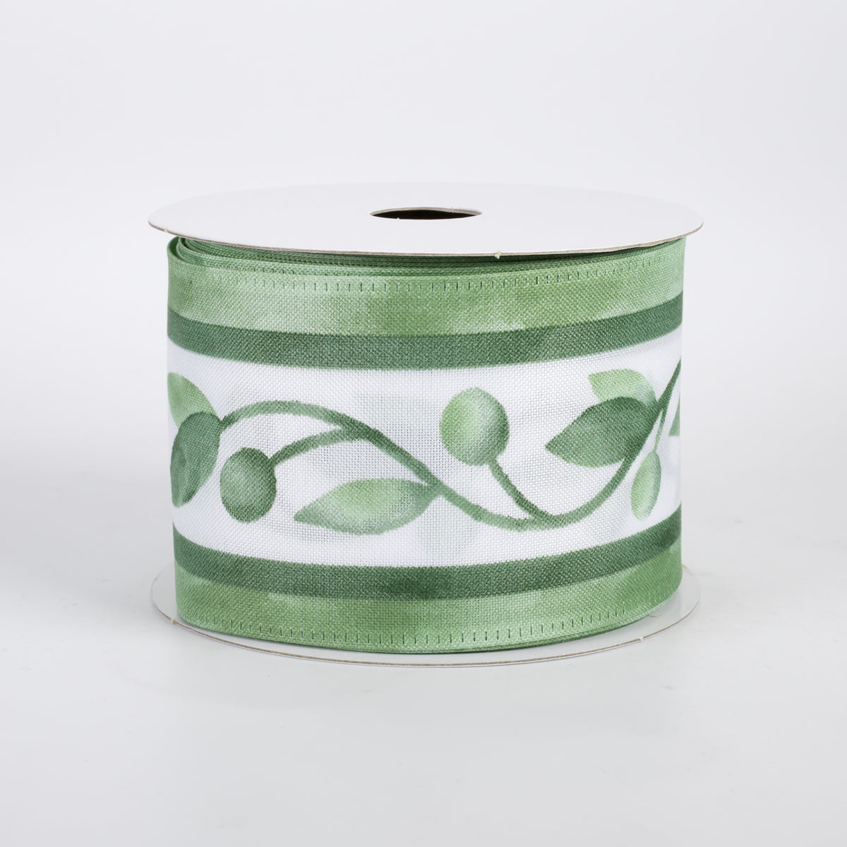 2.5" Watercolor Vine Stripes Ribbon: Sage & Green (10 Yards)