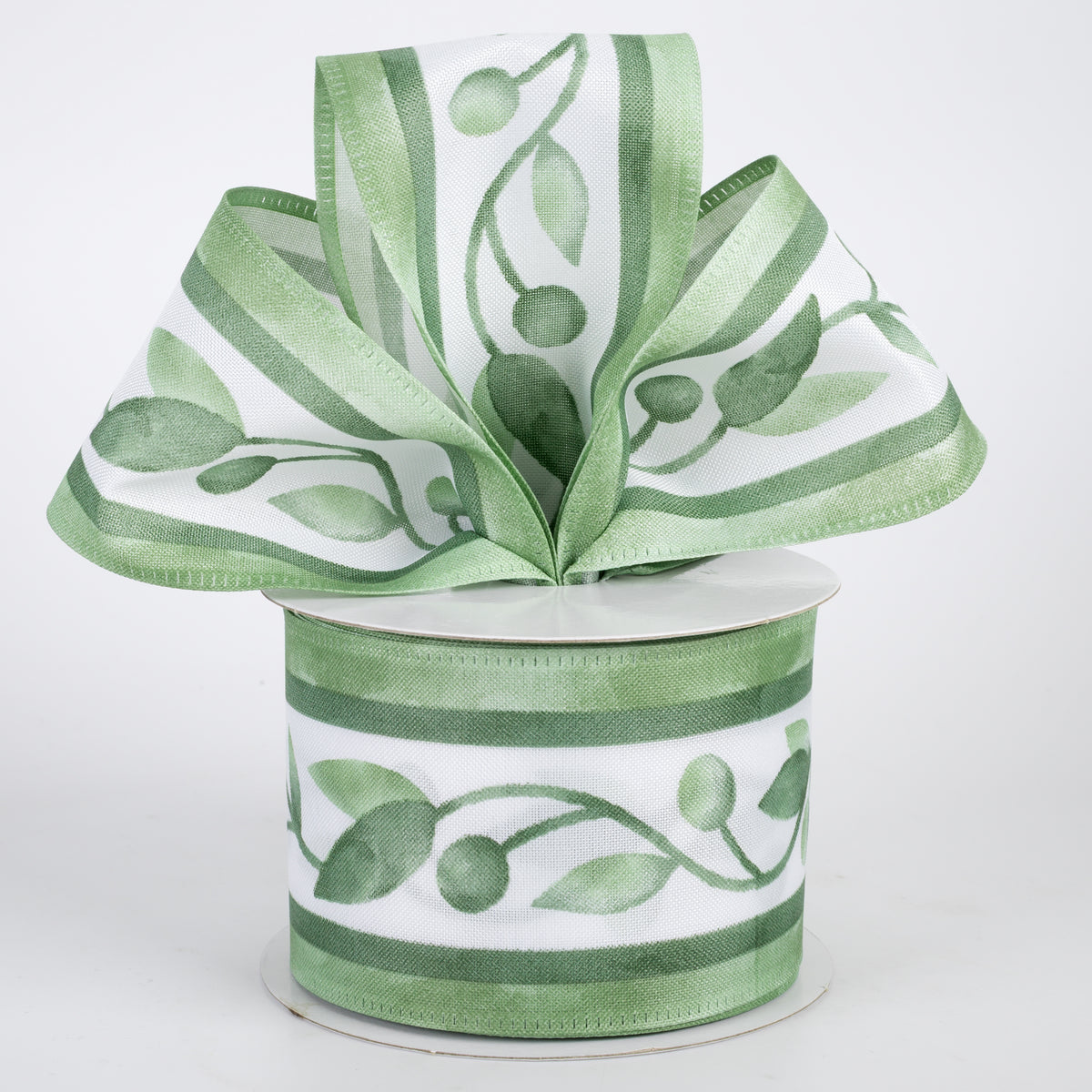 2.5" Watercolor Vine Stripes Ribbon: Sage & Green (10 Yards)