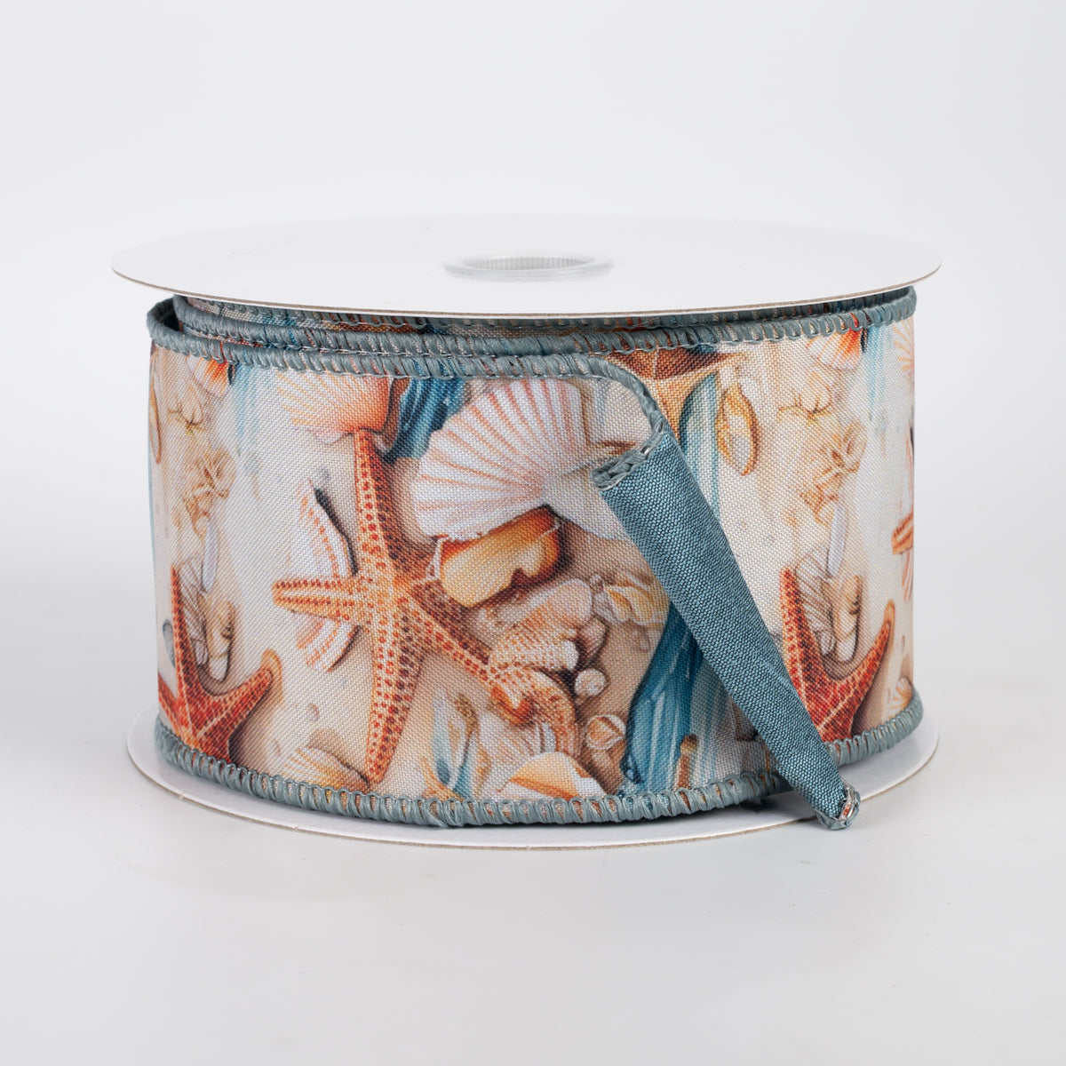 2.5" Double Sided Fused Shells & Starfish Ribbon: Dusty Blue (10 Yards)