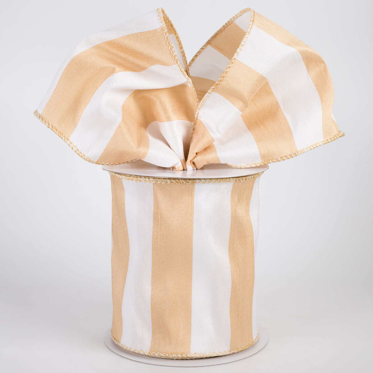 4" Dupioni Horizontal Stripes Ribbon: Tan & White (10 Yards)