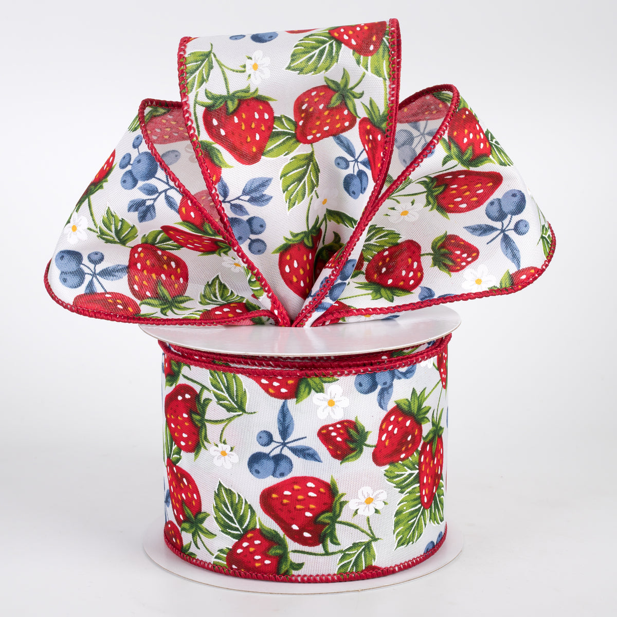 2.5" Satin Asher's Berries Ribbon: White (10 Yards)