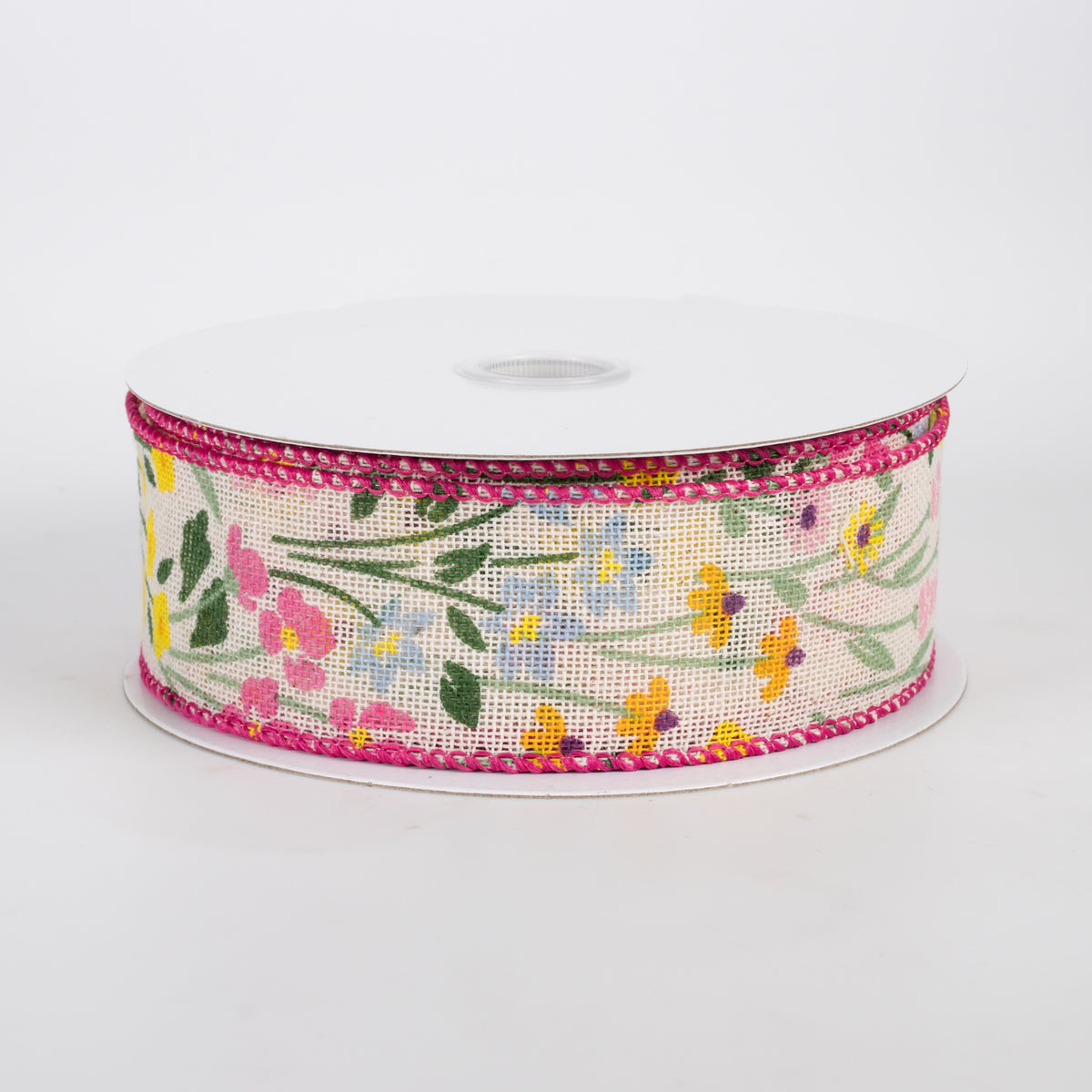 1.5" Satin Wildflower Field Ribbon: Ivory (10 Yards)