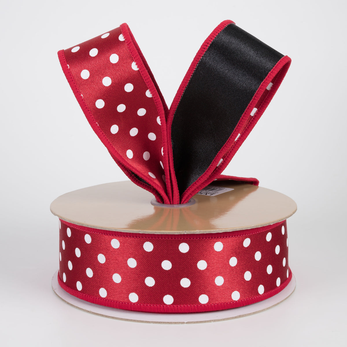 1.5" Double Sided Fused Small Polka Dot Ribbon: Red & Black (10 Yards)