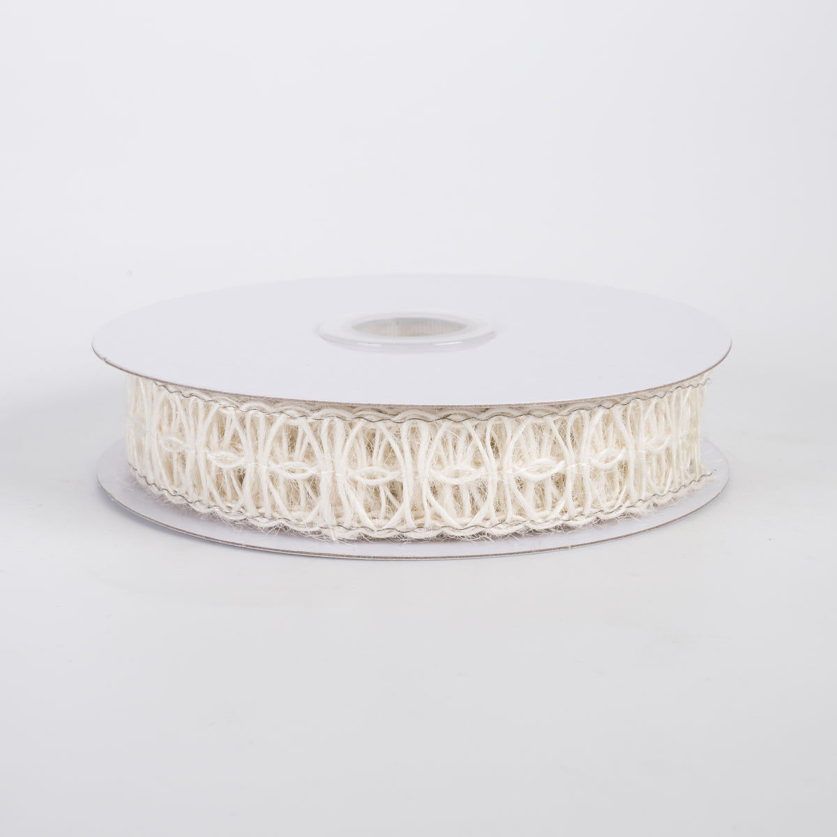 7/8" Wired Woven Jute Ovals Ribbon: Ivory (10 Yards)