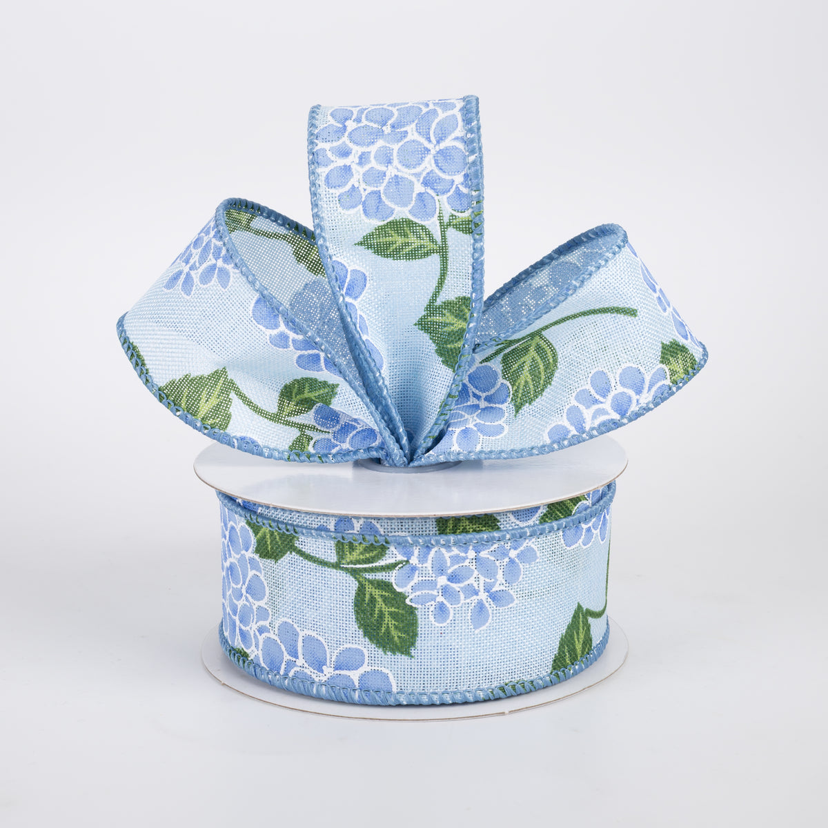 1.5" Linen Hydrangea Ribbon: Blue on Blue (10 Yards)