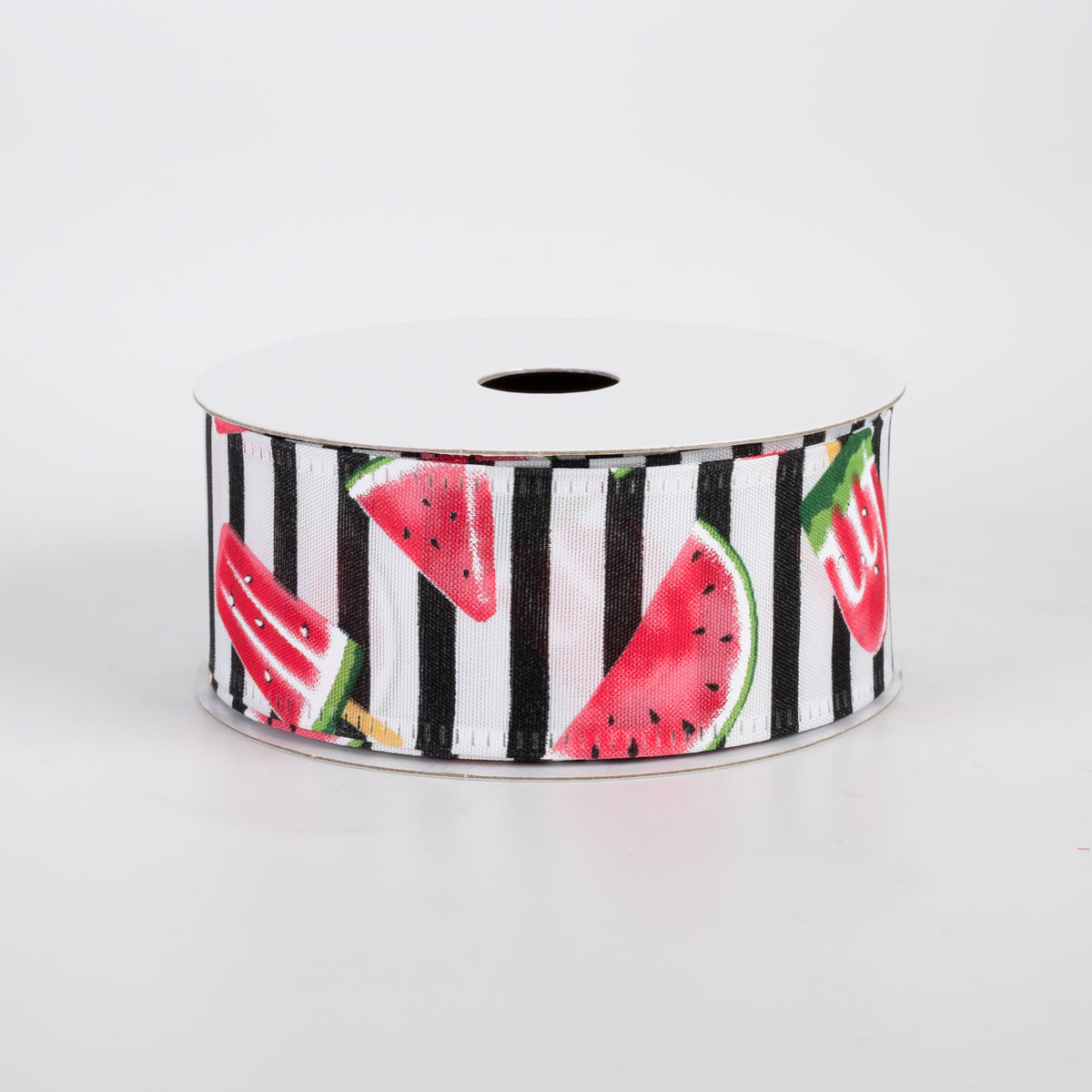 1.5" Watermelon Fruit & Popsicle Ribbon: Black & White Stripes (10 Yards)