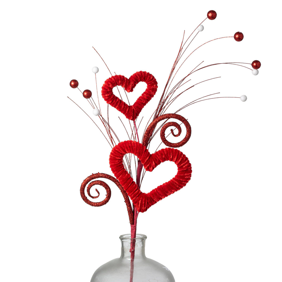 27" Open Chenille Heart Curl Spray: Red