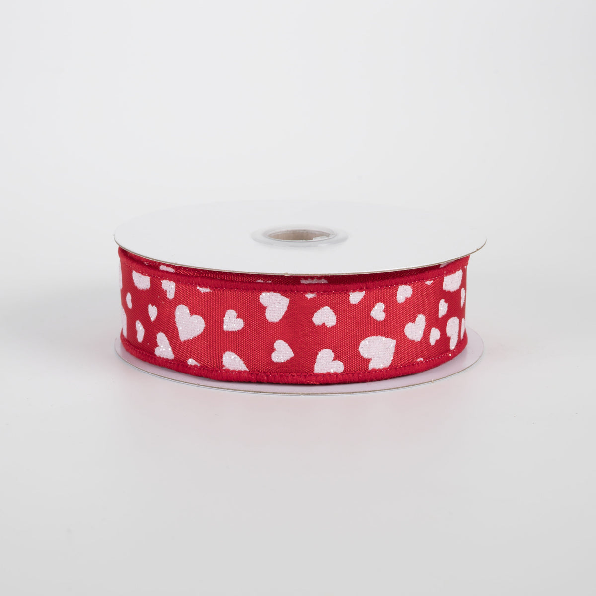 7/8" Glitter Mini Hearts Ribbon: White on Red (10 Yards)