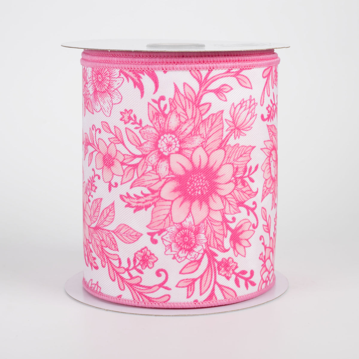 4" Chinoiserie Florals Ribbon: Pinks on White (10 Yards)