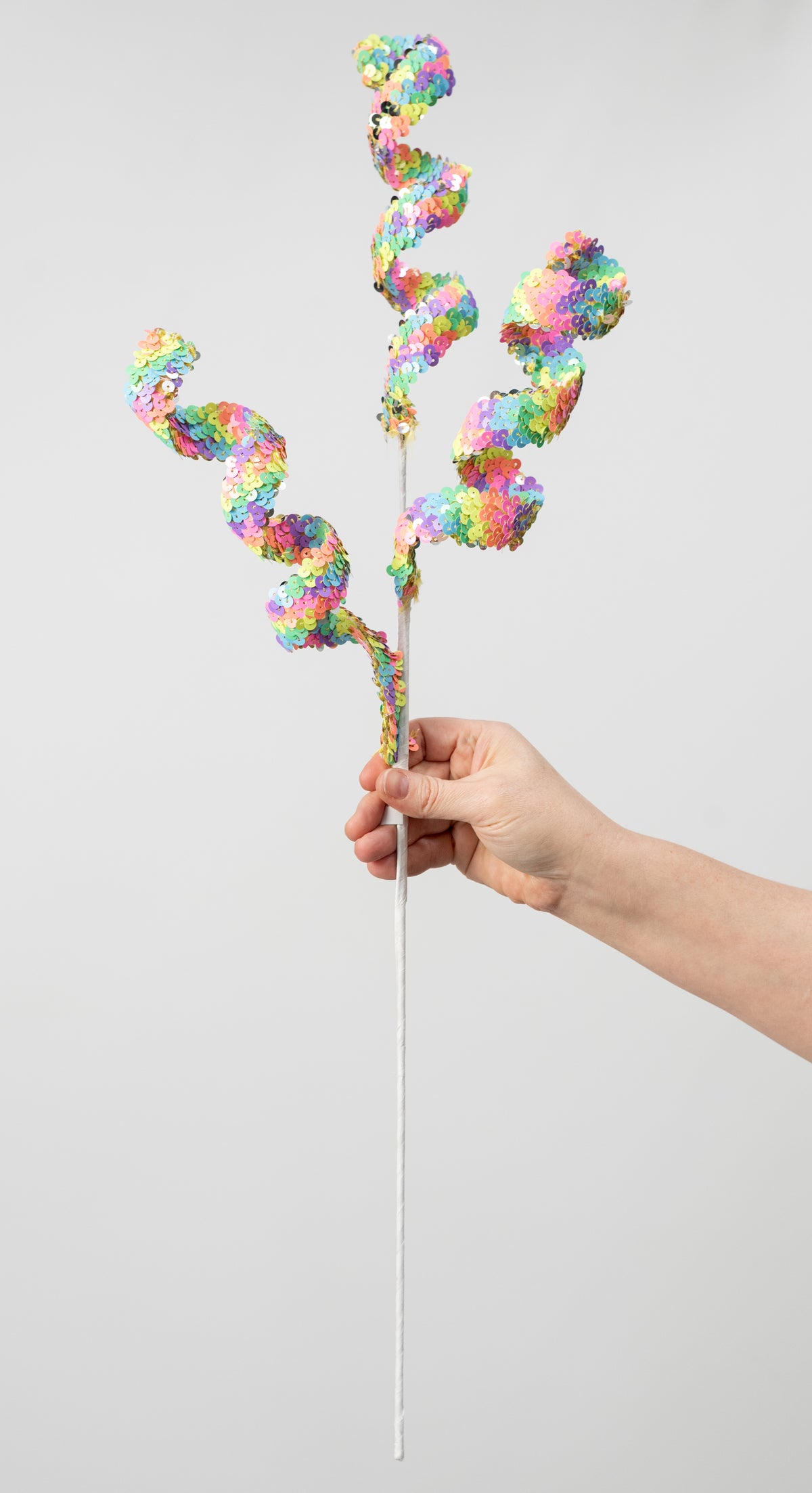 29" Sequin Ribbon Curls Spray: Pastel Rainbow
