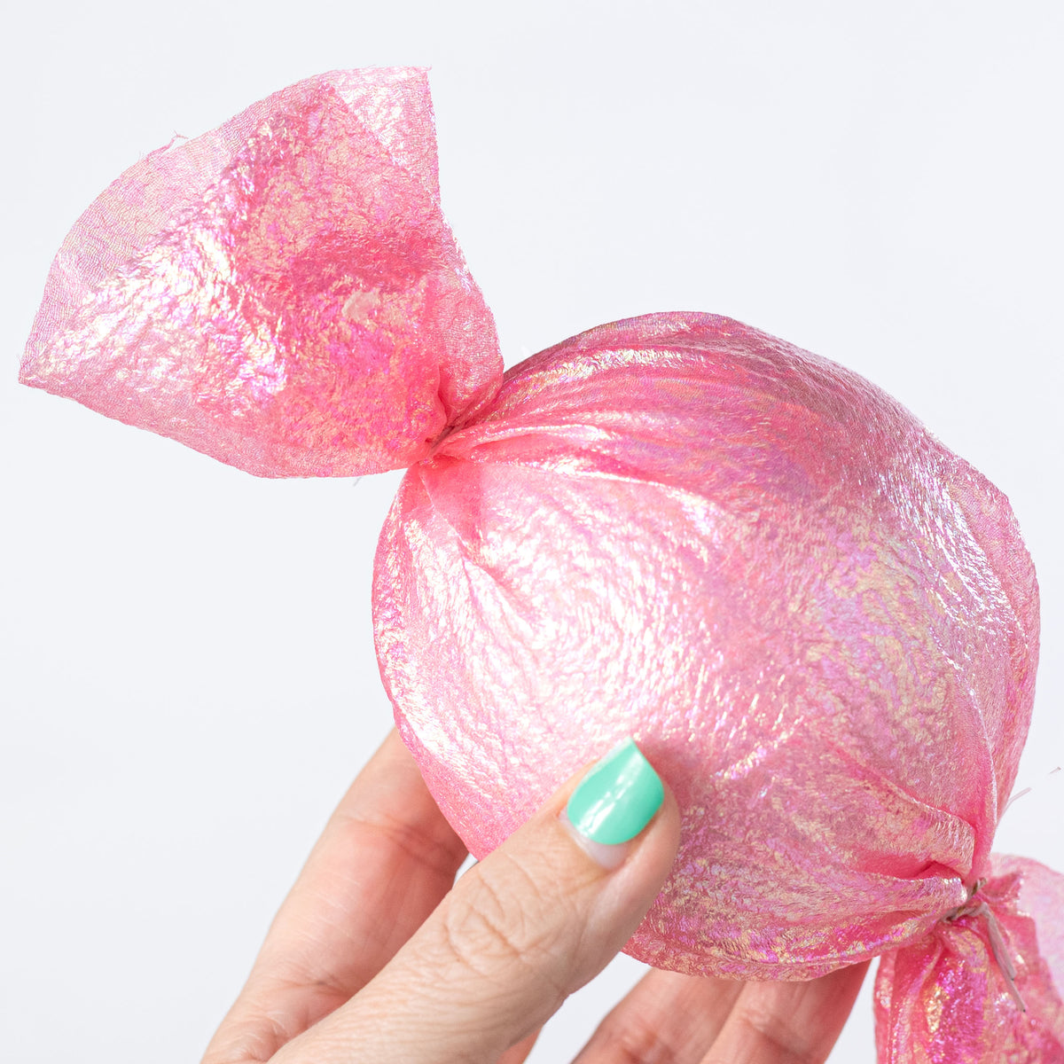7.5" Iridescent Fabric Wrapped Candy Ornament: Pink